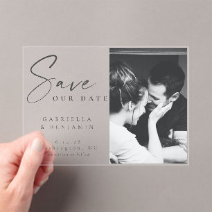 Invitaciones Acrílicas Elegante Foto Minimalista Boda Salva la Fecha 
