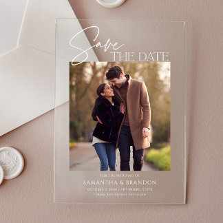 Invitaciones Acrílicas Elegante foto Minimalista Guardar la fecha