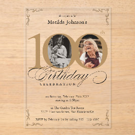 Invitaciones Acrílicas Elegante foto Personalizado 100 cumpleaños