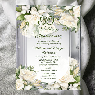 Invitaciones Acrílicas Elegante Gardenia Floral 50 Aniversario de Boda