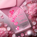 Invitaciones Acrílicas Elegante globo de corazón rosado 50 cumpleaños<br><div class="desc">Elegante purpurina falso y globos con estampado rosa con cuerdas de cinta rosada y estrellas de acento rosado "50" invitación a la fiesta de cumpleaños número 50.</div>