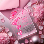 Invitaciones Acrílicas Elegante Globos de Corazón Rosa 40 Fiesta de cumpl<br><div class="desc">Elegante purpurina falso y globos con estampado rosa con cuerdas de cinta rosada y estrellas de acento rosa "40" invitación a la celebración de 40 años de fiesta.</div>