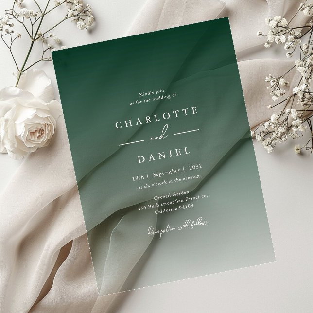 Invitaciones Acrílicas Elegante gradiente verde forestal Boda acrílico (Elegant Forest Green Gradient Acrylic Wedding Acrylic Invitations)