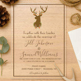Invitaciones Acrílicas Elegante granero inspirado en Floral Antler Motive