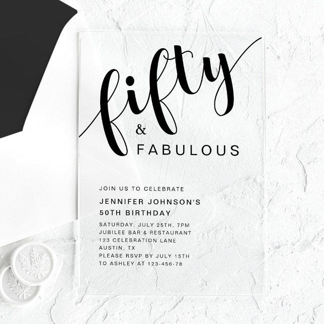 Invitaciones Acrílicas Elegante guión 50 cumpleaños (Elegant Script 50th Birthday Acrylic Invitations)