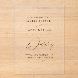 Invitaciones Acrílicas Elegante guión Boda Minimalista del Boho negro