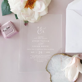 Invitaciones Acrílicas Elegante guión Boho Monograma blanco Boda moderno