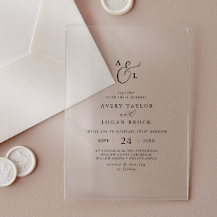 Invitaciones Acrílicas Elegante guión Boho Monograma simple Boda moderna
