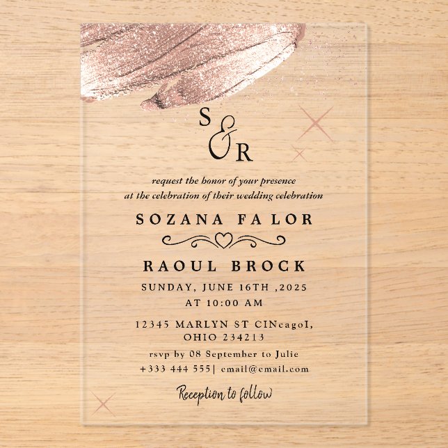 Invitaciones Acrílicas Elegante guión Boho Simple Monograma moderno Boda (Anverso)