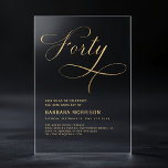 Invitaciones Acrílicas Elegante guión Cuarenta Oro Negro 40 cumpleaños<br><div class="desc">Marque un hito fabuloso con este elegante guión de la invitación a los 40 años del oro negro. Con sus elegantes tonos negro y dorado, esta invitación desprende sofisticación y encanto. El guión elegante añade un toque personal, lo que lo convierte en la elección perfecta para celebrar un memorable cumpleaños...</div>