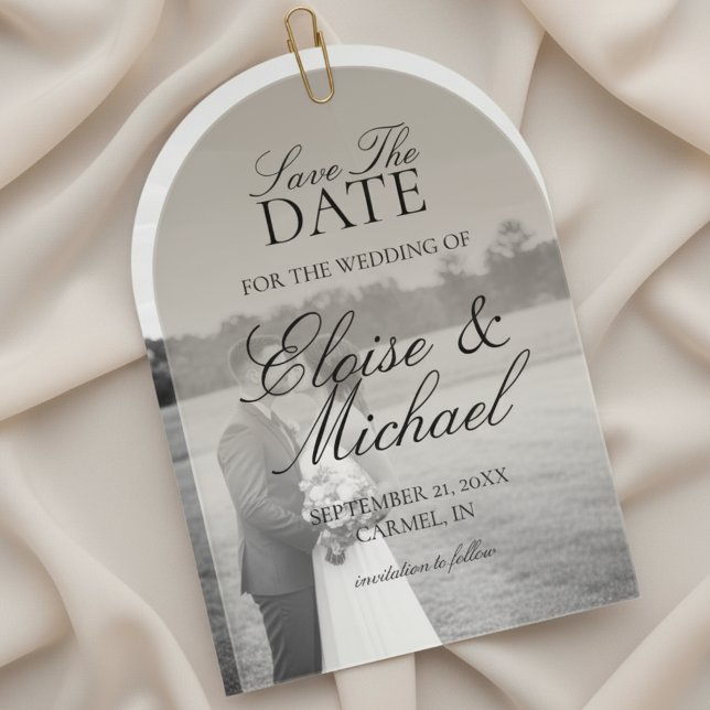 Invitaciones Acrílicas Elegante Guión Gradiente De Tan Neutral Neutral Gu (Invite guests to mark their calendars with this Elegant Script Gradient Wedding Acrylic Invitation!)