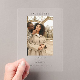 Invitaciones Acrílicas Elegante guión Mínimo Foto Boda Guardar la Fecha