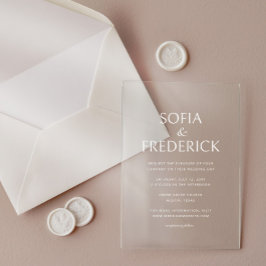 Invitaciones Acrílicas Elegante guión moderno transparente blanco