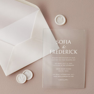Invitaciones Acrílicas Elegante guión moderno transparente blanco