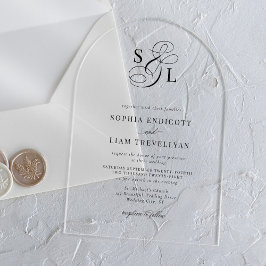 Invitaciones Acrílicas Elegante guión Monograma Boda formal arco