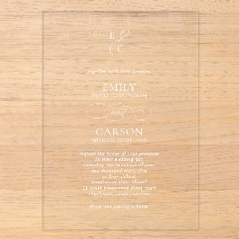 Invitaciones Acrílicas Elegante guión Monograma Simple Boda Moderna