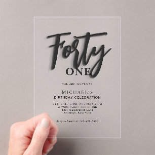 Invitaciones Acrílicas Elegante guión negro Cuarenta y cuatro años de vid