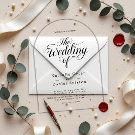 Invitaciones Acrílicas Elegante guión negro y blanco simple Boda