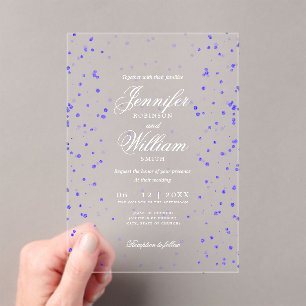 Invitaciones Acrílicas Elegante guión romántico boda Purple Specks