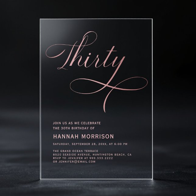 Invitaciones Acrílicas Elegante guión Treinta Rosas Oro 30 cumpleaños (Subido por el creador)