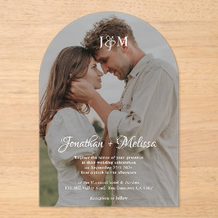 Invitaciones Acrílicas Elegante guión y Boda de fotografía superposición