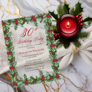 Invitaciones Acrílicas Elegante Holly Berries Frame 30.ª Fiesta de cump