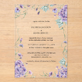 Invitaciones Acrílicas Elegante Hortensia Morada Bodas Florales Acuarela