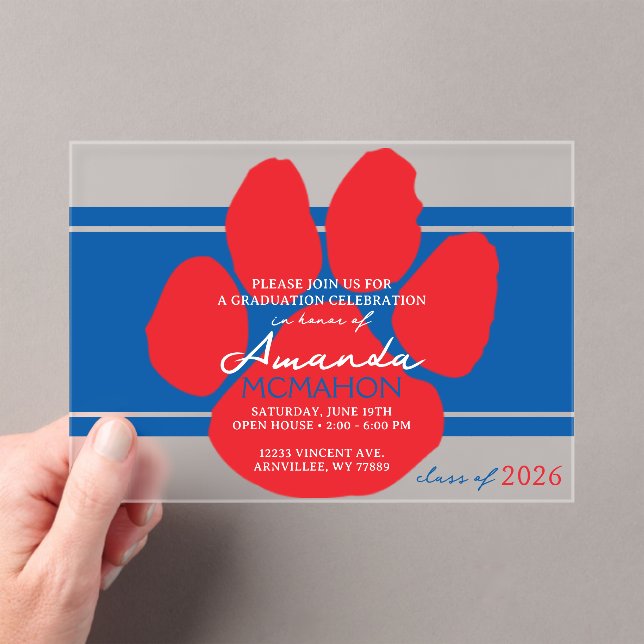 Invitaciones Acrílicas Elegante huella de trazo azul y rojo (Insitu (portátil))