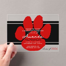 Invitaciones Acrílicas Elegante huella de trazo negra y roja única