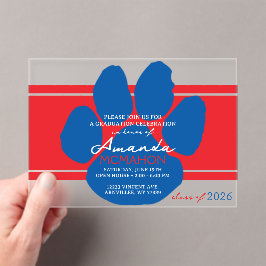 Invitaciones Acrílicas Elegante huella de trazo roja y azul