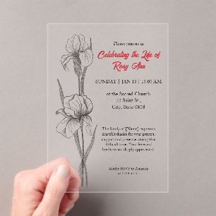 Invitaciones Acrílicas Elegante Iris "Celebrando la Vida" Funeral