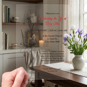 Invitaciones Acrílicas Elegante Iris "Celebrando la Vida" Funeral