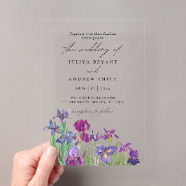 Invitaciones Acrílicas Elegante Iris en acuarela con escritura blanca par