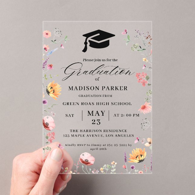 Invitaciones Acrílicas Elegante jardín de flores silvestres (Insitu (portátil))