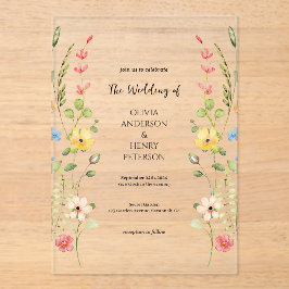Invitaciones Acrílicas Elegante Jardín de Flores Silvestres Boda de Prima