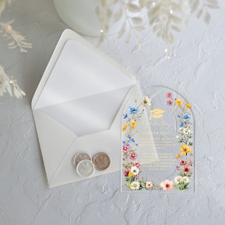 Invitaciones Acrílicas Elegante jardín de flores silvestres de graduación