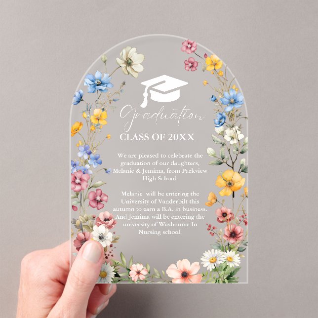 Invitaciones Acrílicas Elegante jardín de flores silvestres de graduación (Insitu (portátil))
