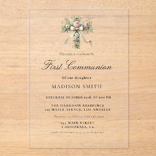 Invitaciones Acrílicas Elegante Jardín de Flores Silvestres Primera Comun