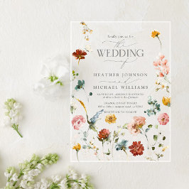 Invitaciones Acrílicas Elegante Jardín Flores Acuarela Floral Boda