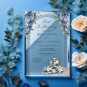 Invitaciones Acrílicas Elegante Juego de Té Floral Azul Bridal Brunch Sho