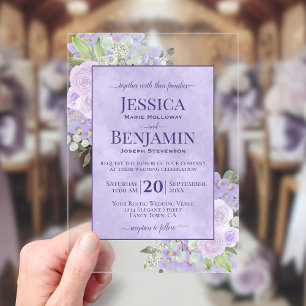 Invitaciones Acrílicas Elegante Lavanda Boho Floral Estiloso Texto Boda