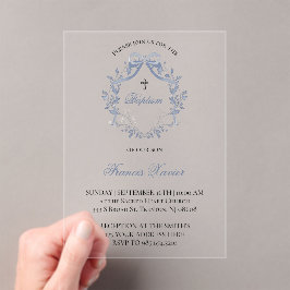 Invitaciones Acrílicas elegante lazo azul | Bautizo