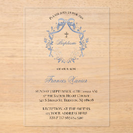 Invitaciones Acrílicas elegante lazo azul | Bautizo
