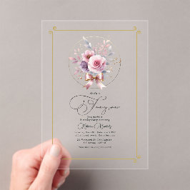 Invitaciones Acrílicas Elegante lazo floral "Fancy One" Cumpleaños primer