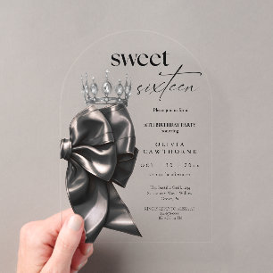 Invitaciones Acrílicas Elegante lazo negro ⎮ Cumpleaños Sweet 16 