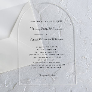 Invitaciones Acrílicas Elegante letra negra y blanca Bodas clásicas forma