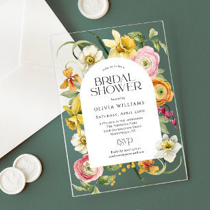 Invitaciones Acrílicas Elegante lluvia de flores de acuarela para despedi