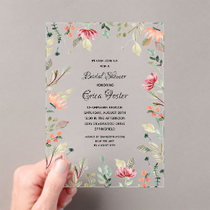 Invitaciones Acrílicas Elegante lluvia de flores de boda en acuarela