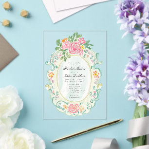 Invitaciones Acrílicas Elegante lluvia de flores rococó nupcial
