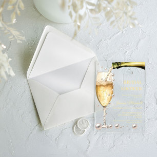 Invitaciones Acrílicas Elegante Lluvia de Oro Perlas y Desayuno Nupcial P